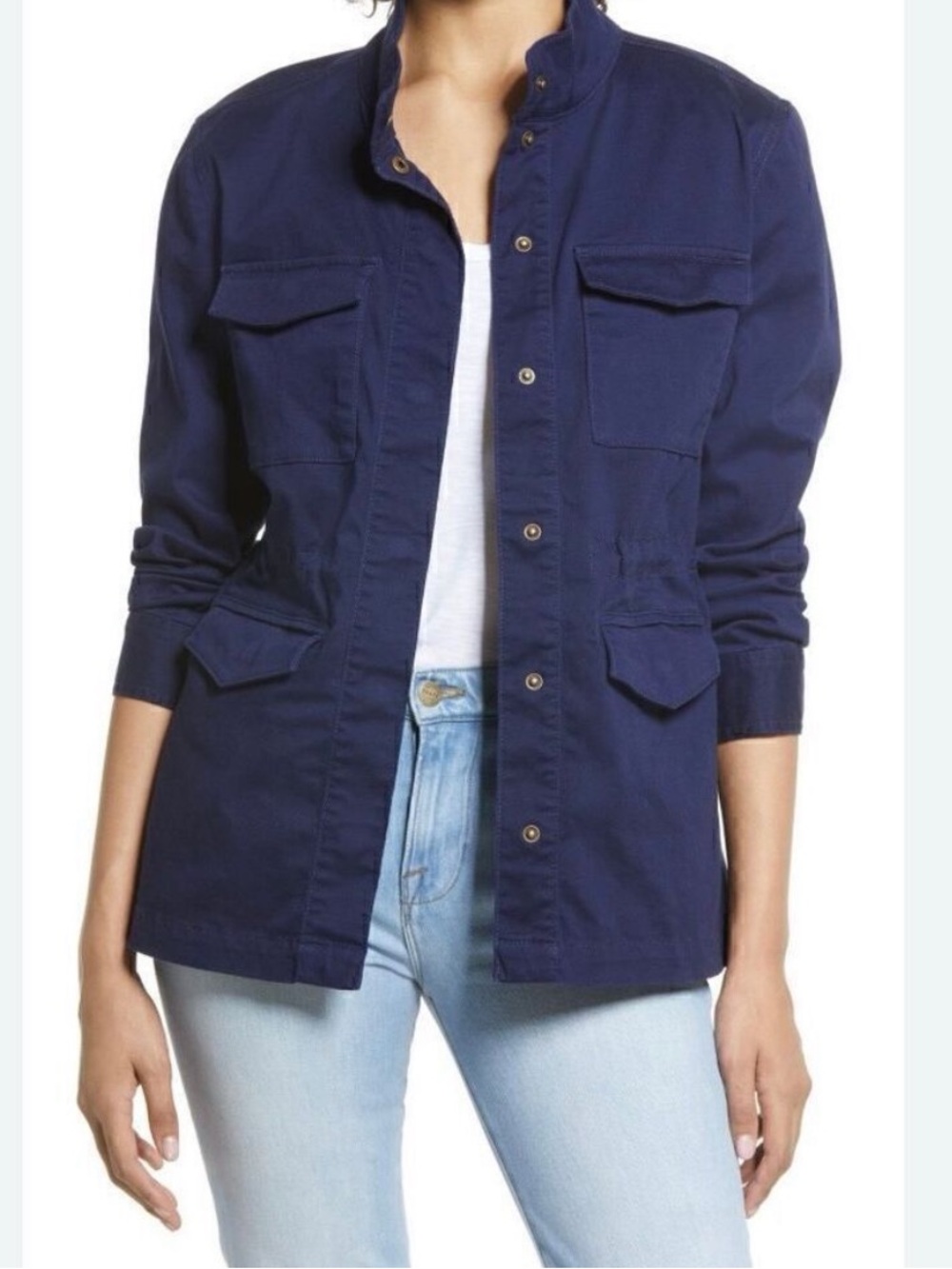Caslon Navy Drawstring Waist Utility Jacket